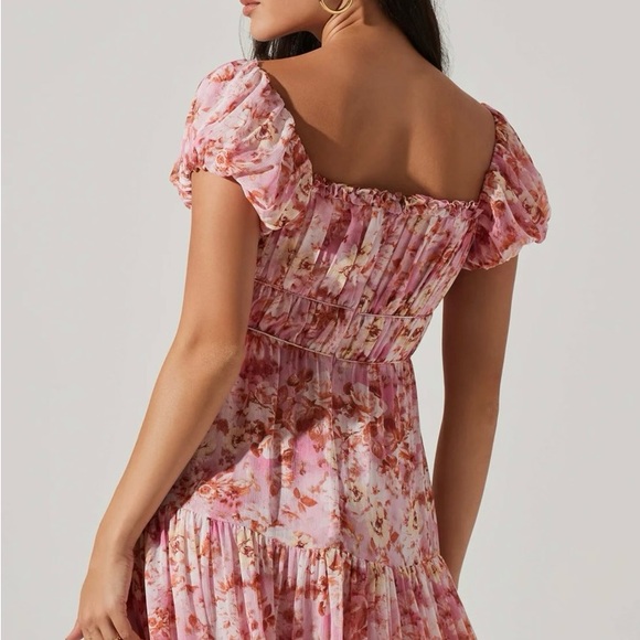 ASTR Roseline Off Shoulder Floral Maxi Dress, Pink/Orange, Size Large - Picture 8 of 11